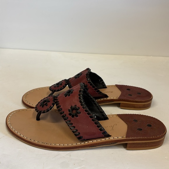 Jack Rogers 1960 Crimson Black Whipstitched Leather Thong Flip Flop Sandals - Picture 1 of 8